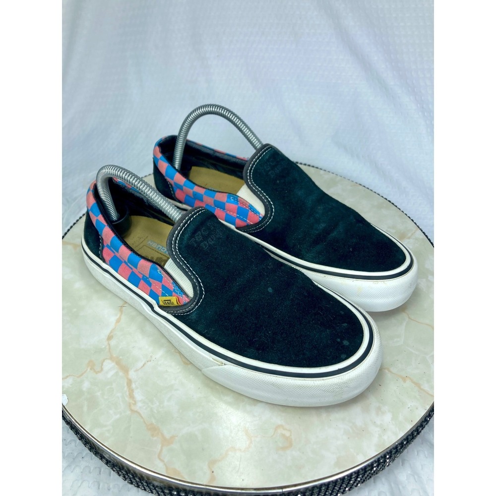 Vans Suede Platform Checkerboard Slip-On Shoes Womens Sz 8.5 Black Pink Sneakers